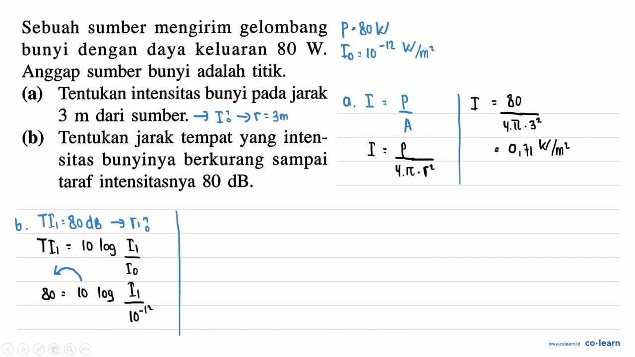 Sebuah sumber mengirim gelombang bunyi dengan daya keluaran