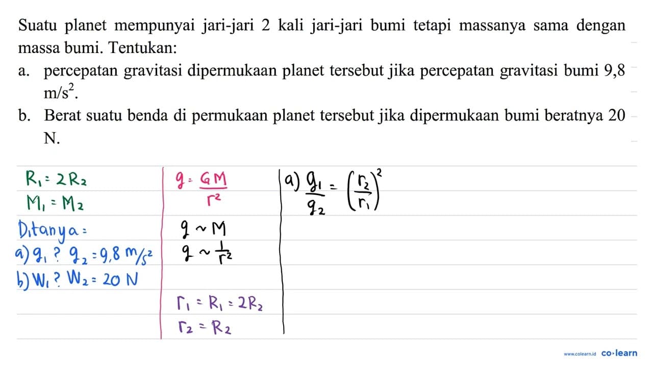 Suatu planet mempunyai jari-jari 2 kali jari-jari bumi