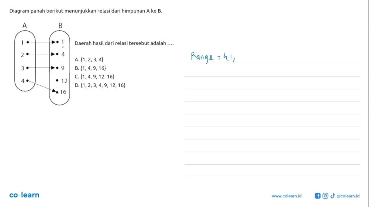 Diagram panah berikut menunjukkan relasi dari himpunan A ke