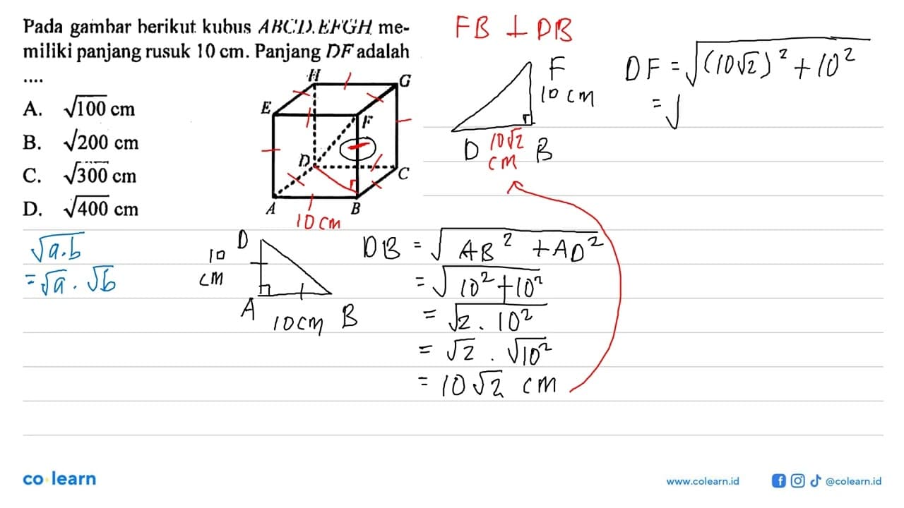 miliki panjang rusuk 10 cm. Panjang DF adalahHGEFDC AB