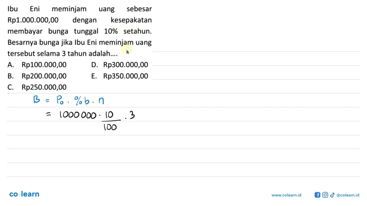 Ibu Eni meminjam uang sebesar Rp1.000.000,00 dengan