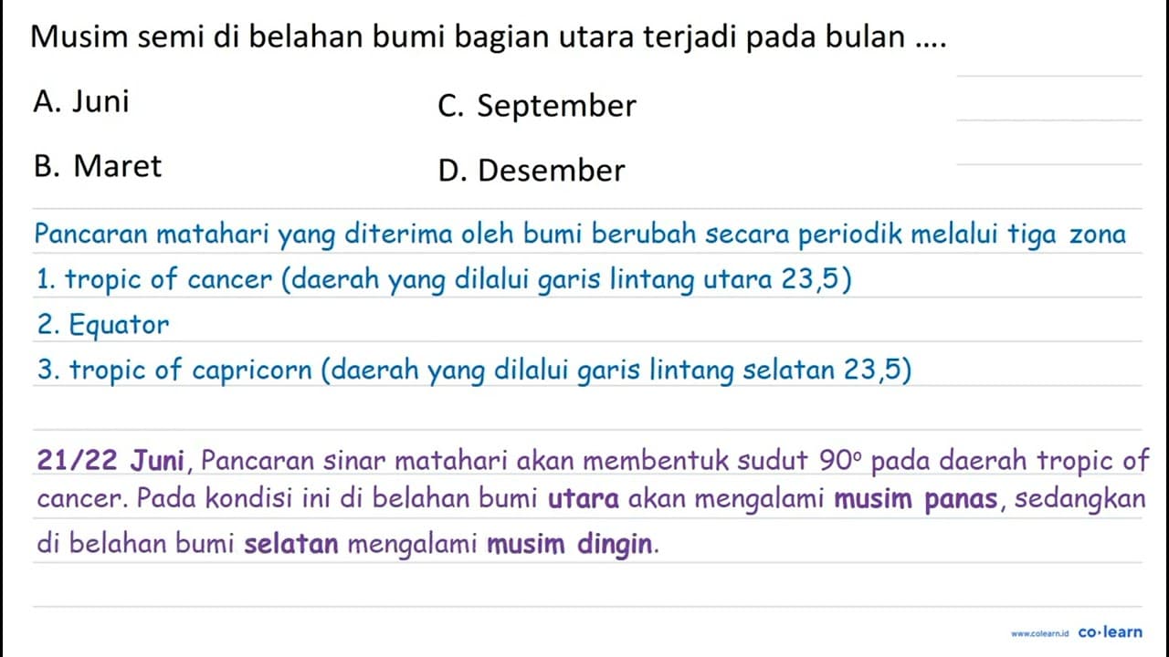 Musim semi di belahan bumi bagian utara terjadi pada bulan