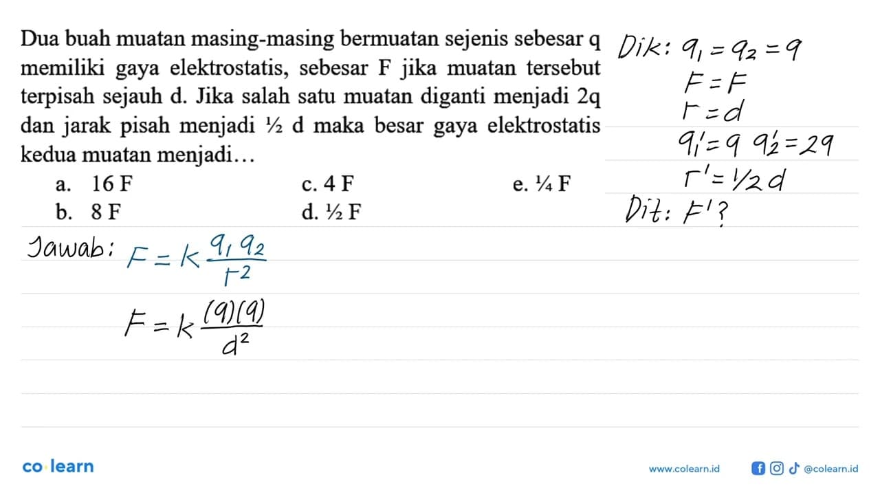 Dua buah muatan masing-masing bermuatan sejenis sebesar q