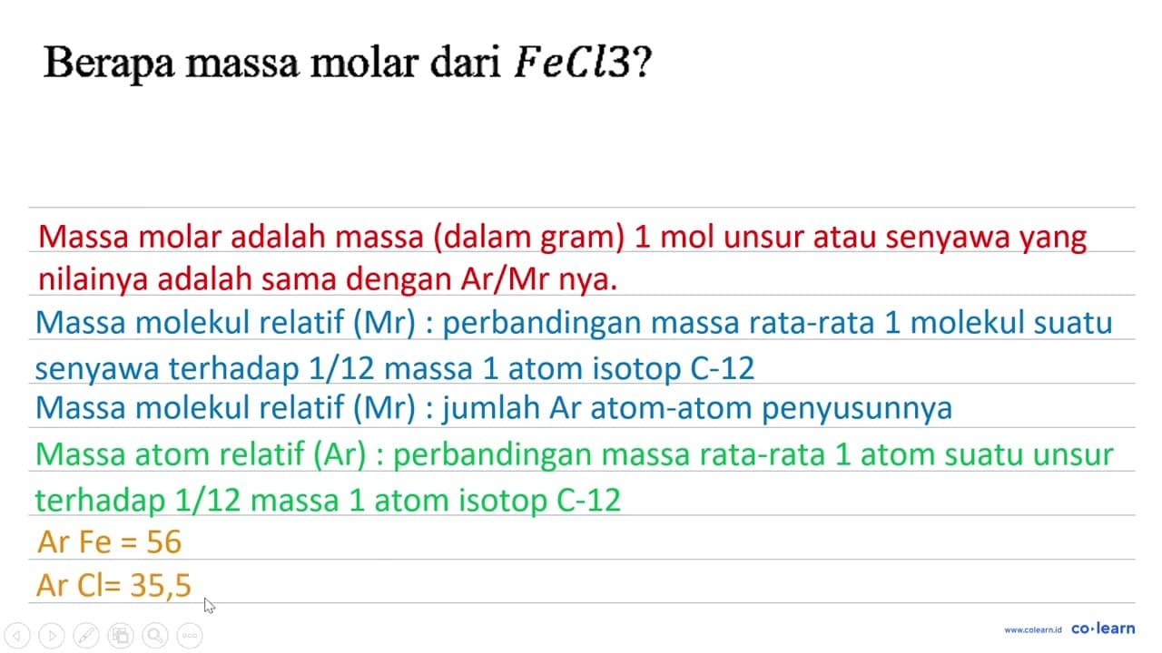 Berapa massa molar dari FeCl3?