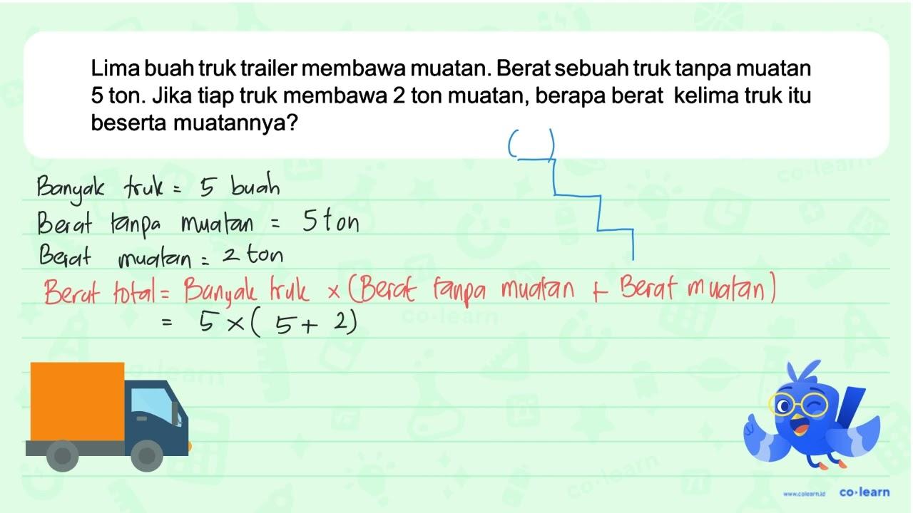 Lima buah truk trailer membawa muatan. Berat sebuah truk