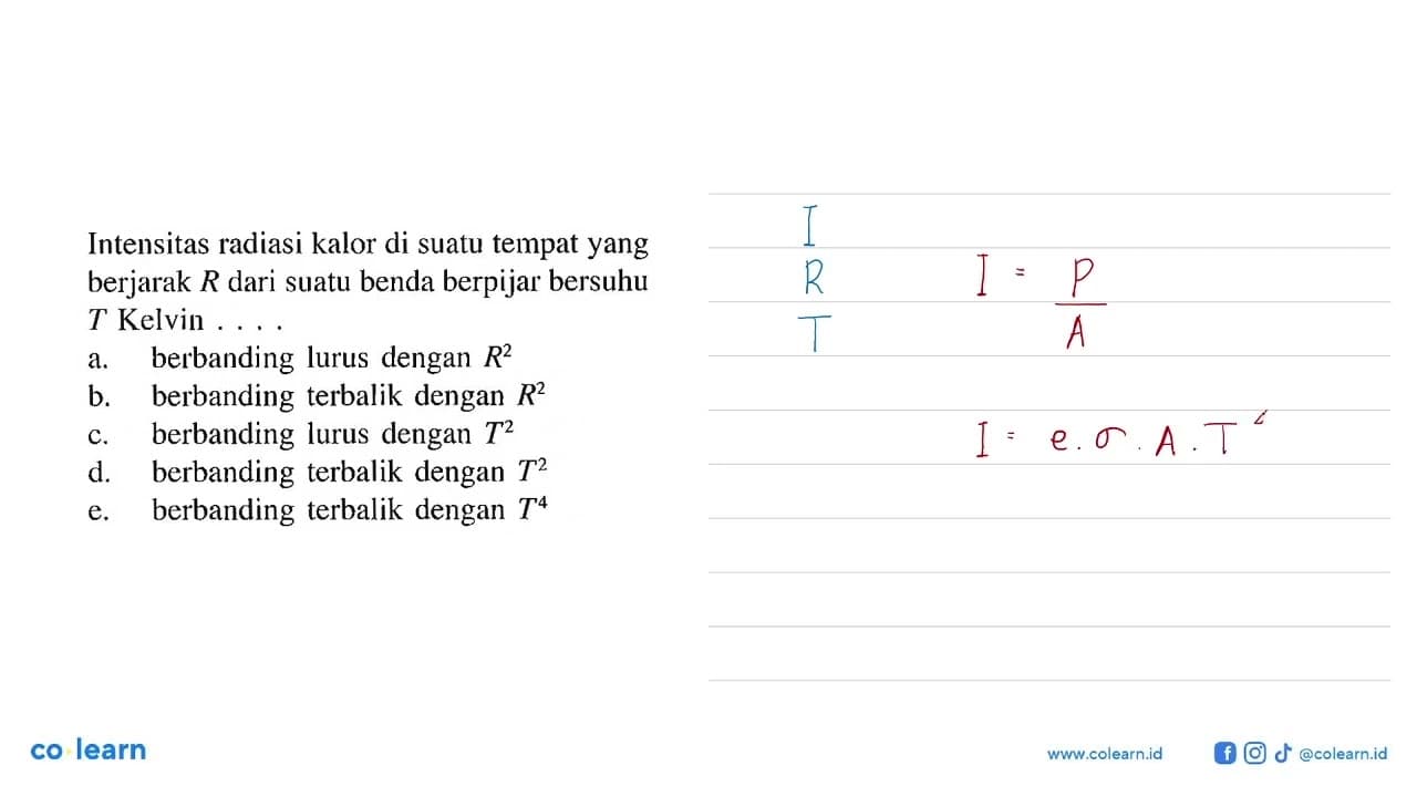 Intensitas radiasi kalor di suatu tempat yang berjarak R