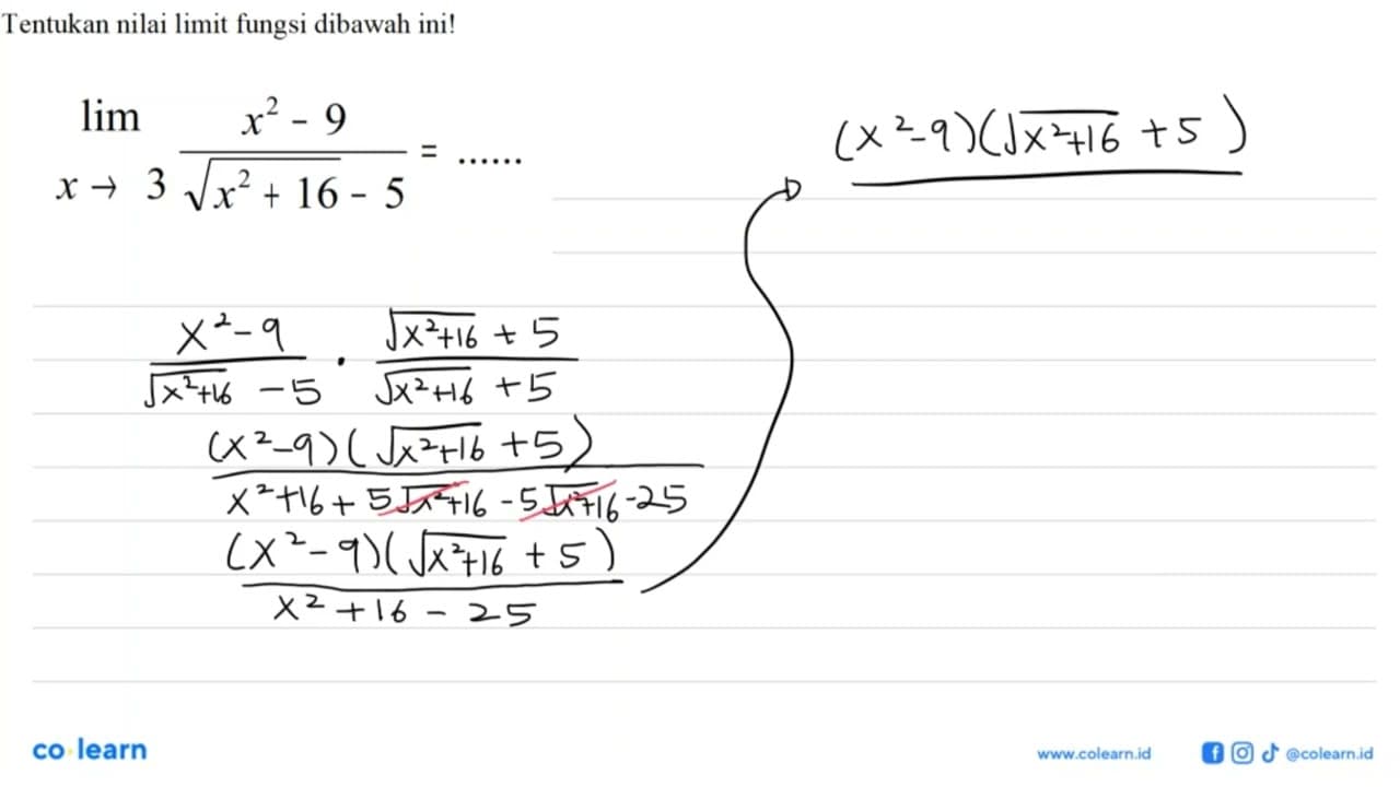 Tentukan nilai limit fungsi dibawah ini! lim x -> 3