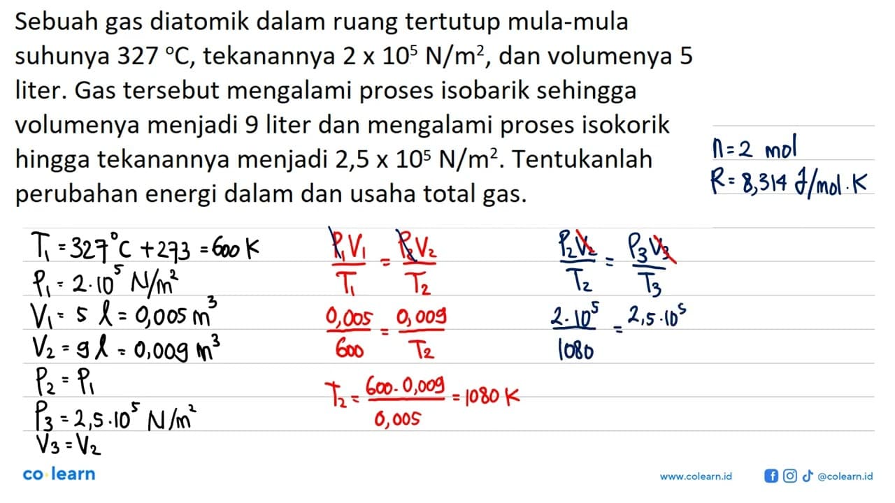 Sebuah gas diatomik dalam ruang tertutup mula-mula suhunya