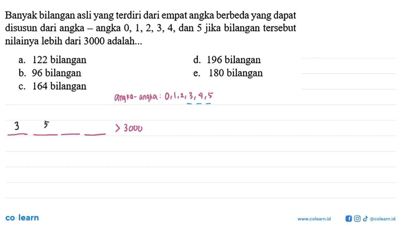 Banyak bilangan asli yang terdiri dari empat angka berbeda