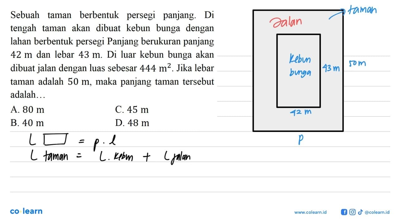 Sebuah taman berbentuk persegi panjang. Di tengah taman