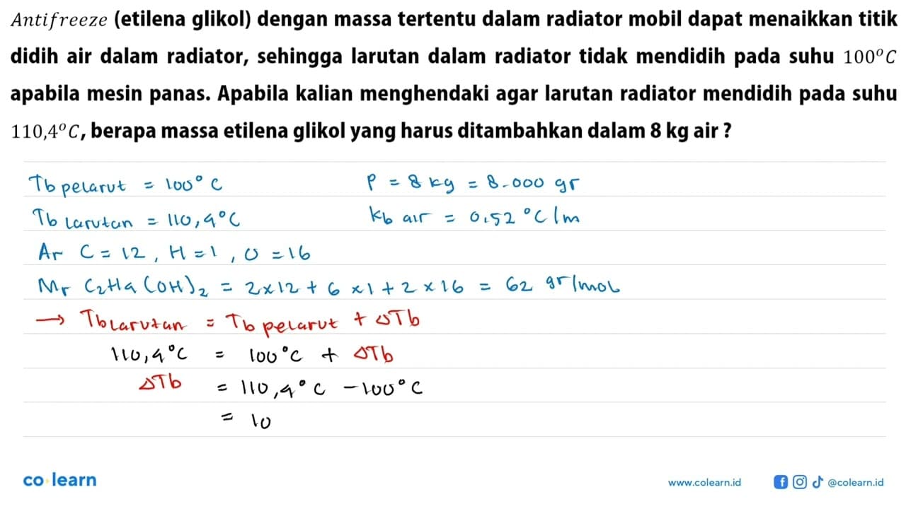 Antifreeze (etilena glikol) dengan massa tertentu dalam