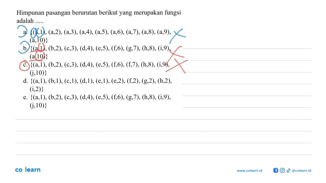 Himpunan pasangan berurutan berikut yang merupakan fungsi