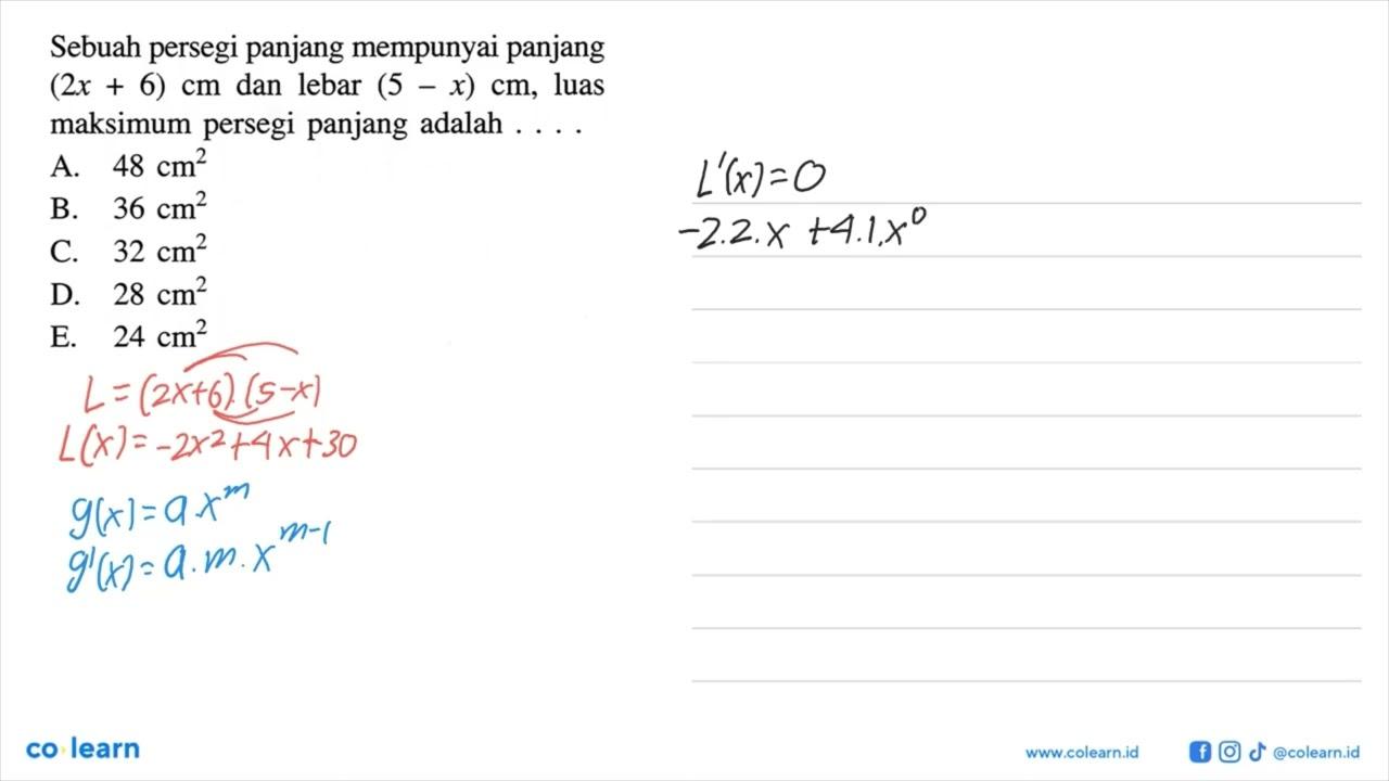 Sebuah persegi panjang mempunyai panjang (2x+6) cm dan