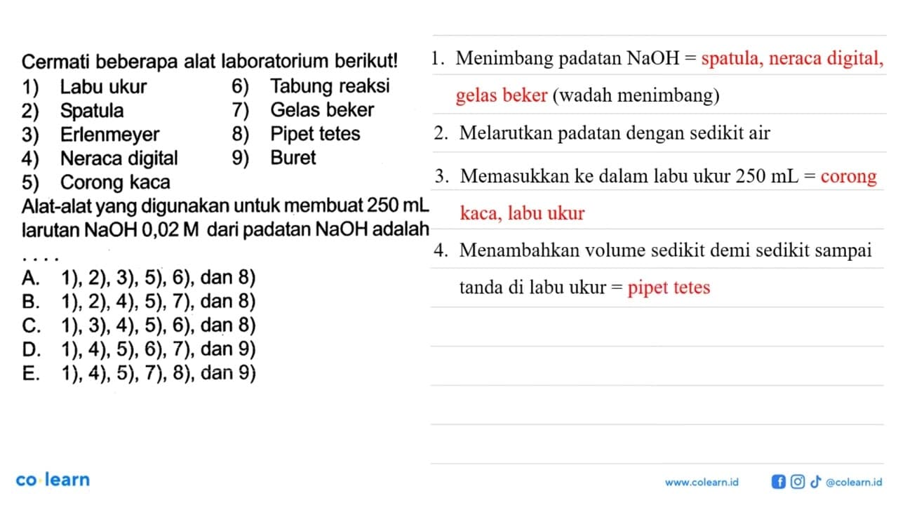 Cermati beberapa alat laboratorium berikut! 1) Labu Ukur 2)