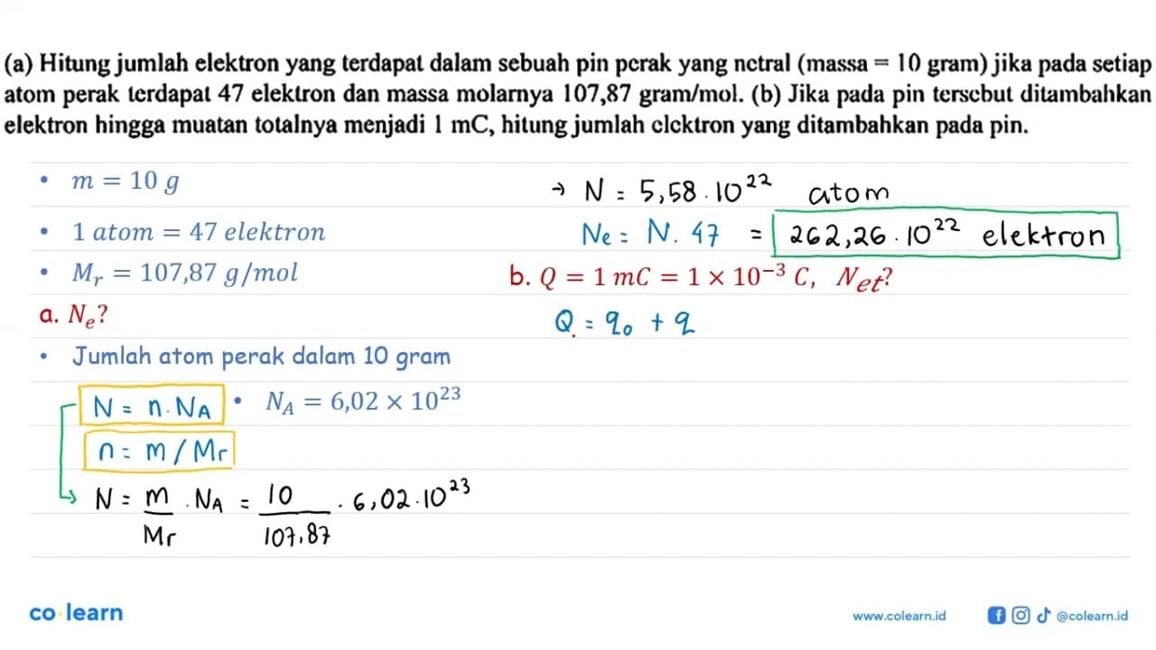 (a) Hitung jumlah elektron yang terdapat dalam sebuah pin