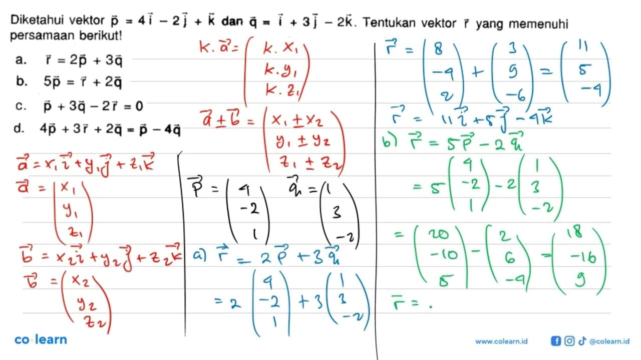 Diketahui vektor p=4 i-2 j+k dan q=i+3 j-2 k. Tentukan