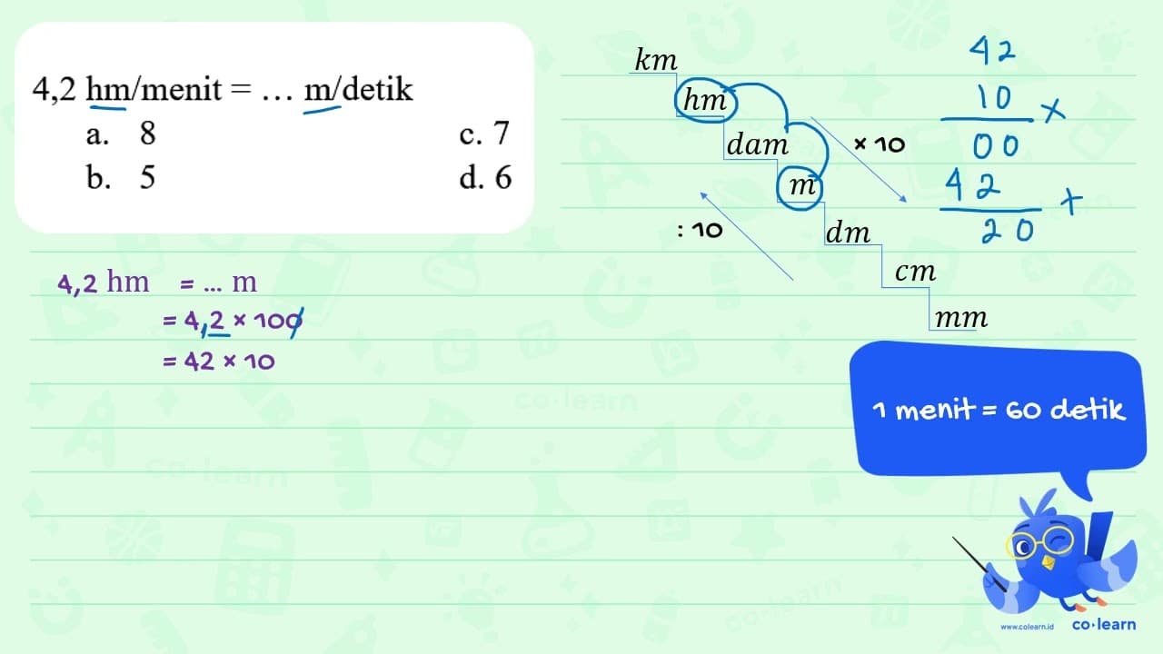 4,2 hm/menit=... m/detik