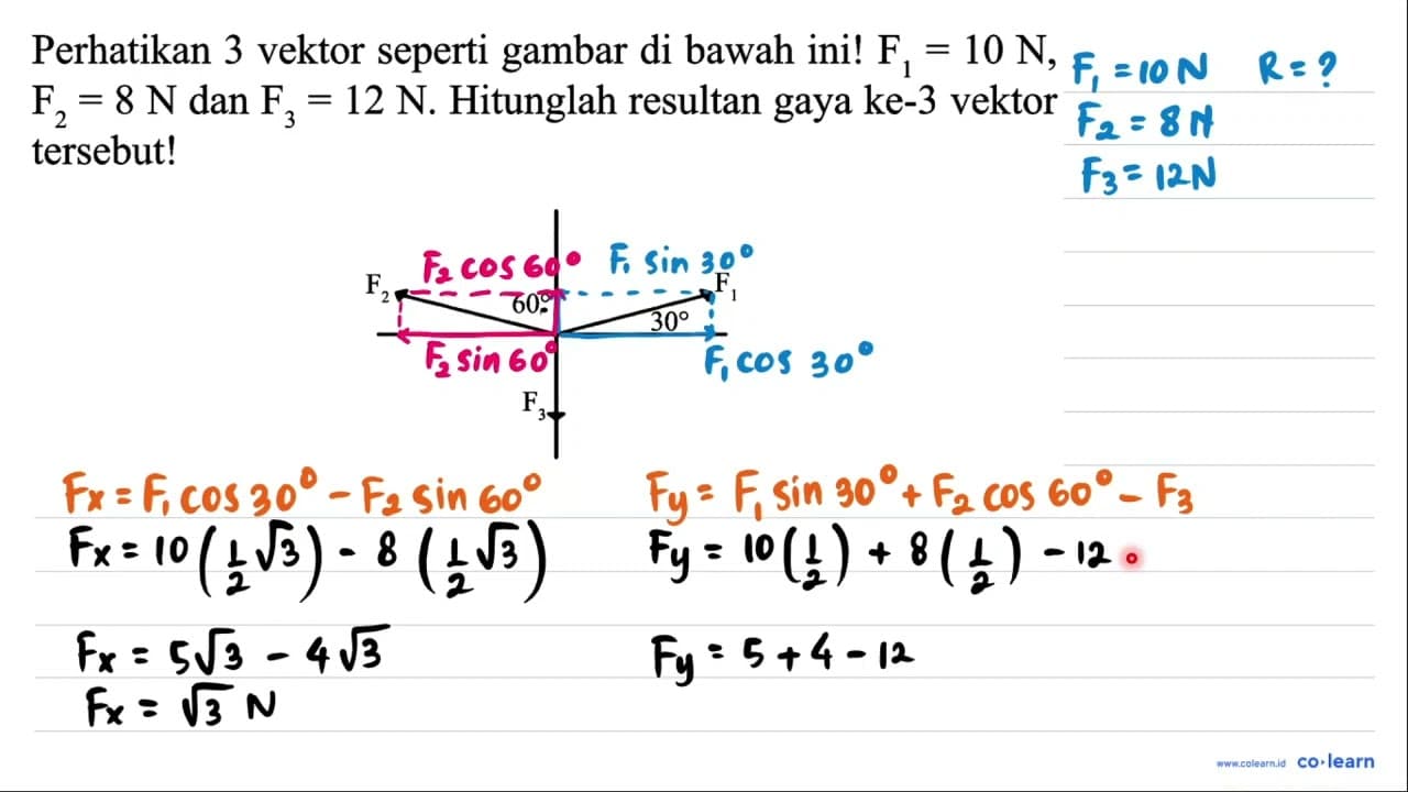 Perhatikan 3 vektor seperti gambar di bawah ini! F_(1)=10 N