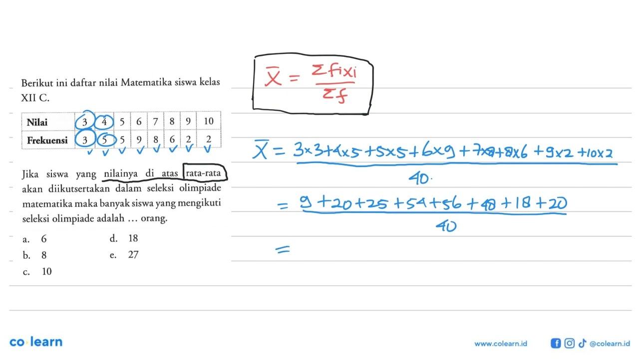 Berikut ini daftar nilai Matematika siswa kelas XII C.