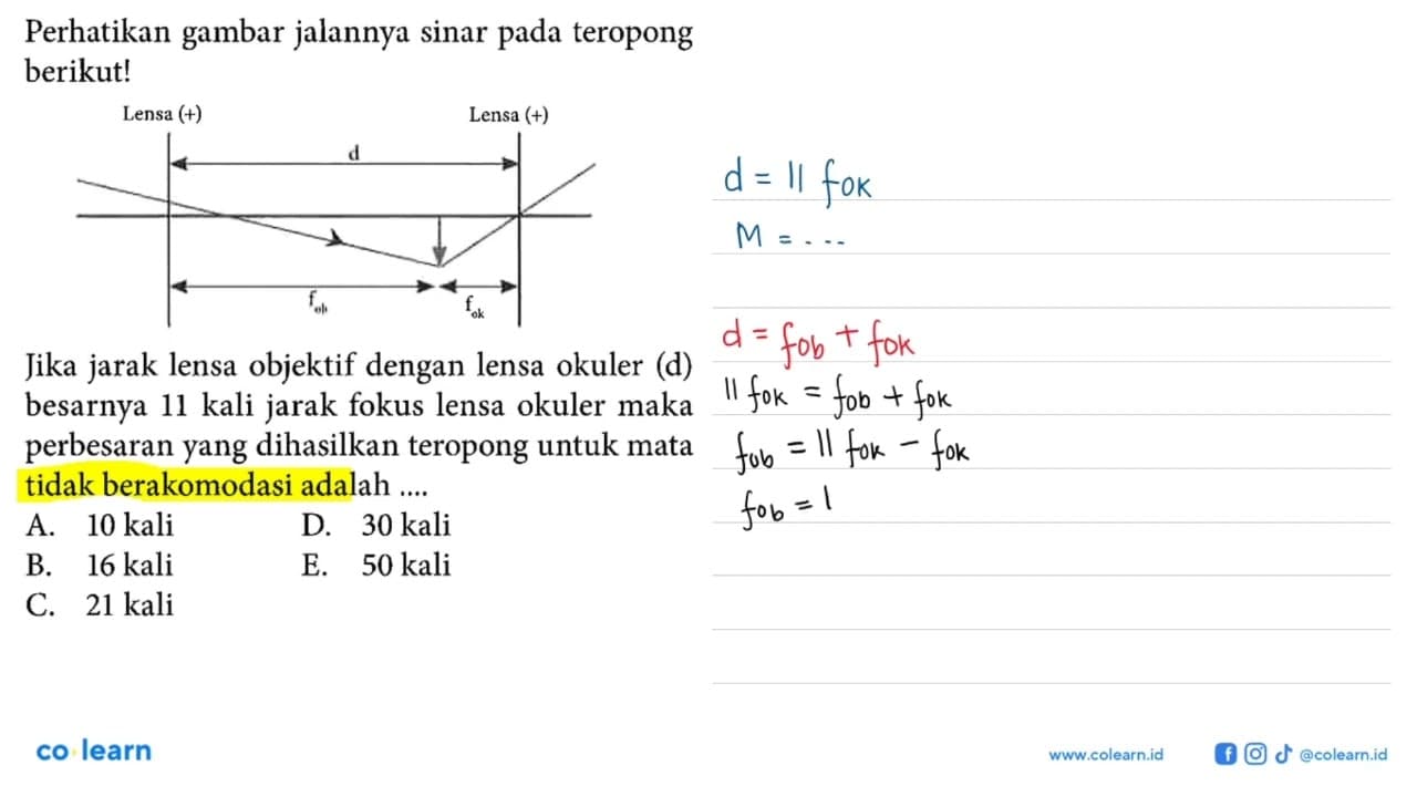 Perhatikan gambar jalannya sinar pada teropong