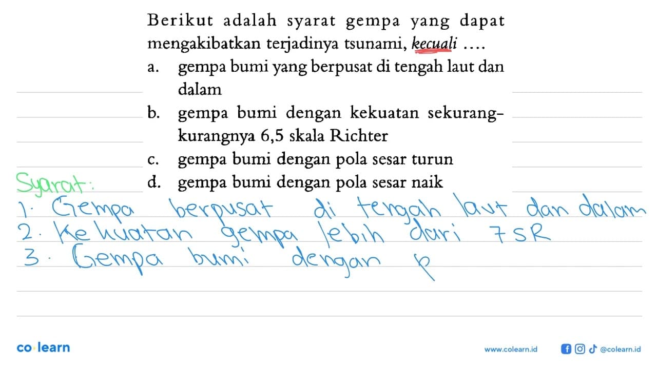 Berikut adalah syarat gempa yang dapat mengakibatkan