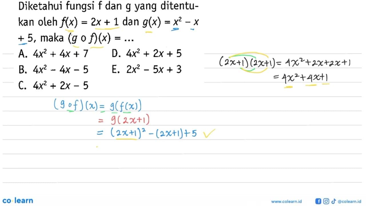 Diketahui fungsi f dan g yang ditentukan oleh f(x) = 2x + 1