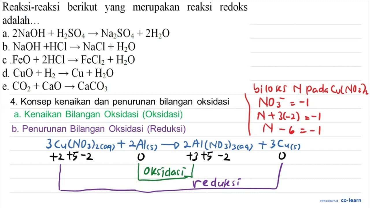 Reaksi-reaksi berikut yang merupakan reaksi redoks