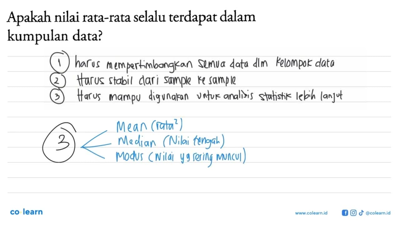 Apakah nilai rata-rata selalu terdapat dalam kumpulan data?