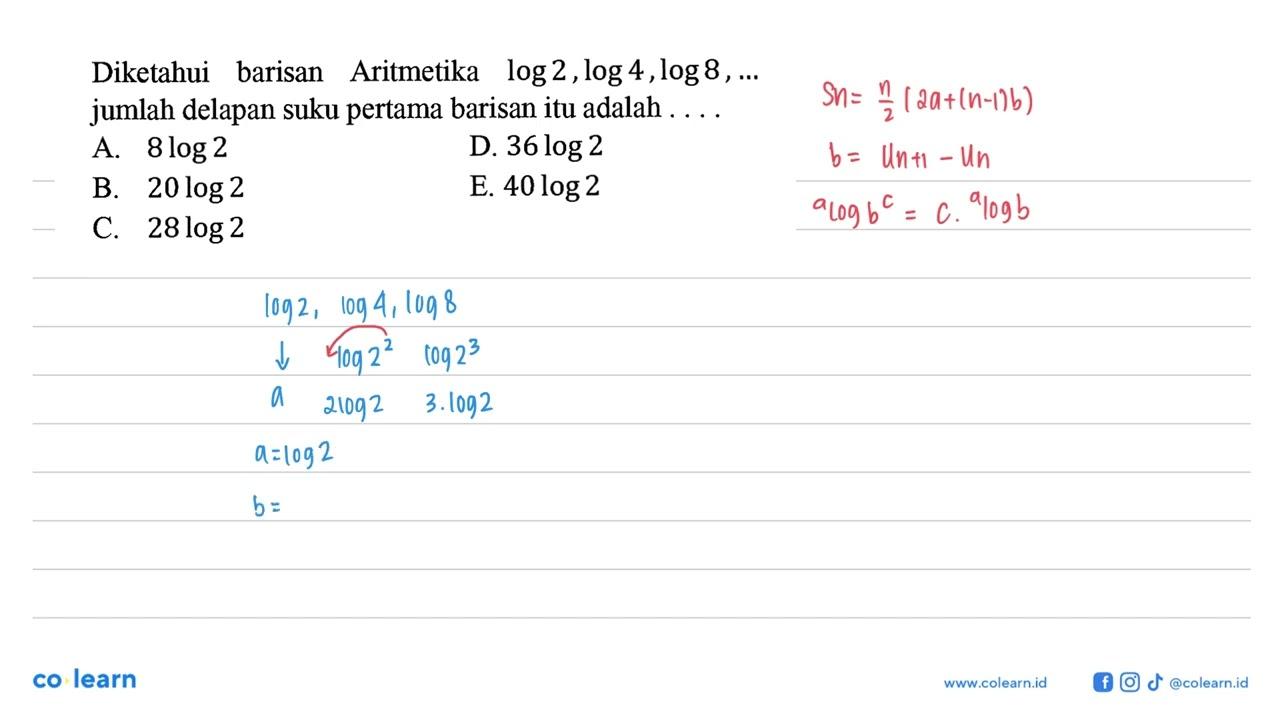 Diketahui barisan Aritmetika log 2, log 4, log 8, ...