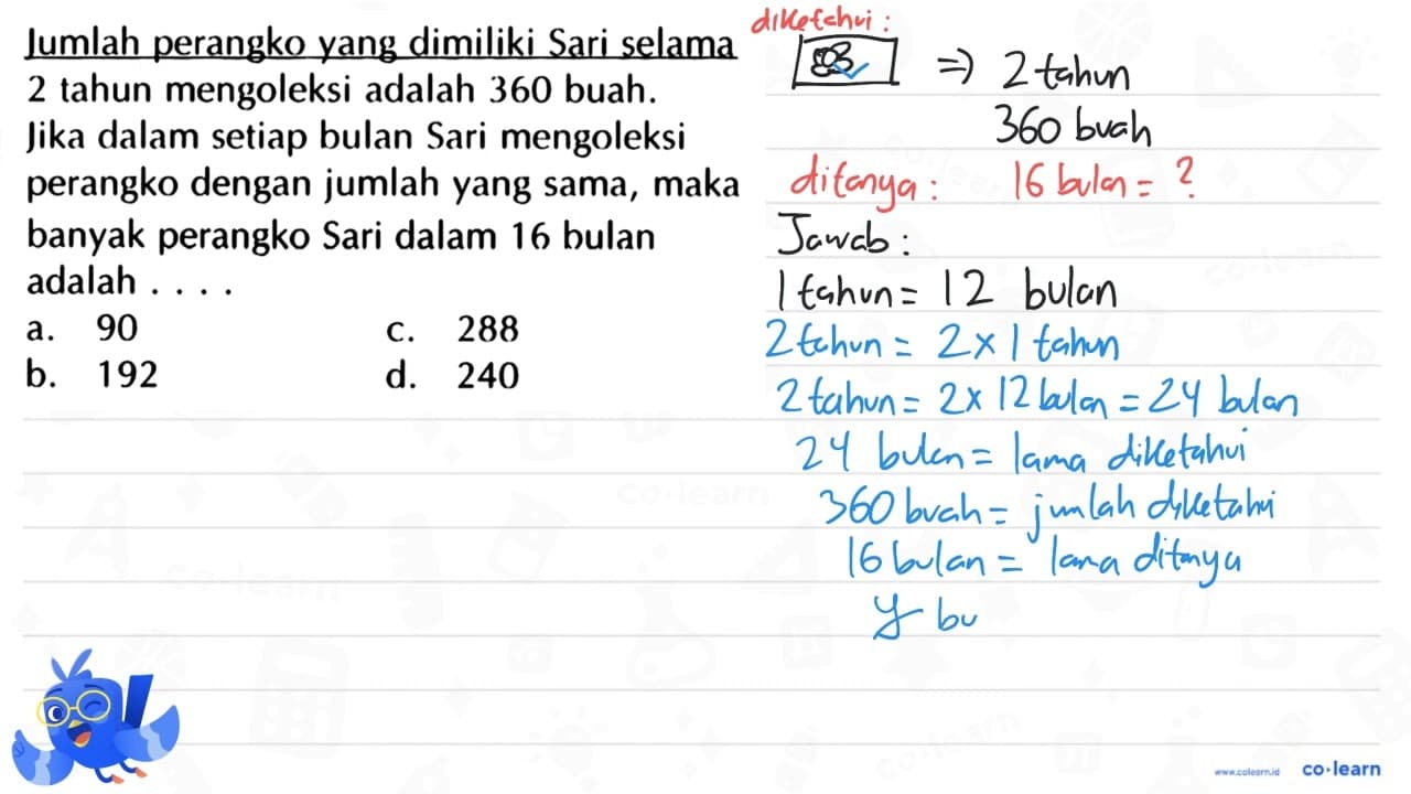 Jumlah perangko yang dimiliki Sari selama 2 tahun