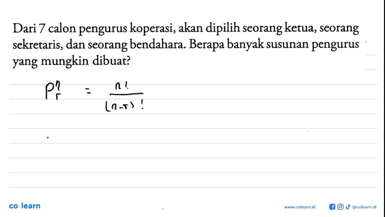 Dari 7 calon pengurus koperasi, akan dipilih seorang ketua,