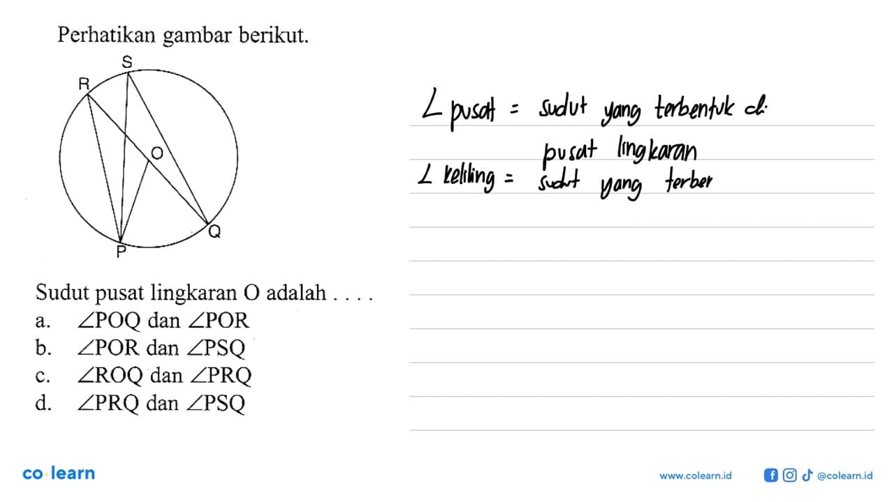 Perhatikan gambar berikut.Sudut pusat lingkaran O adalah