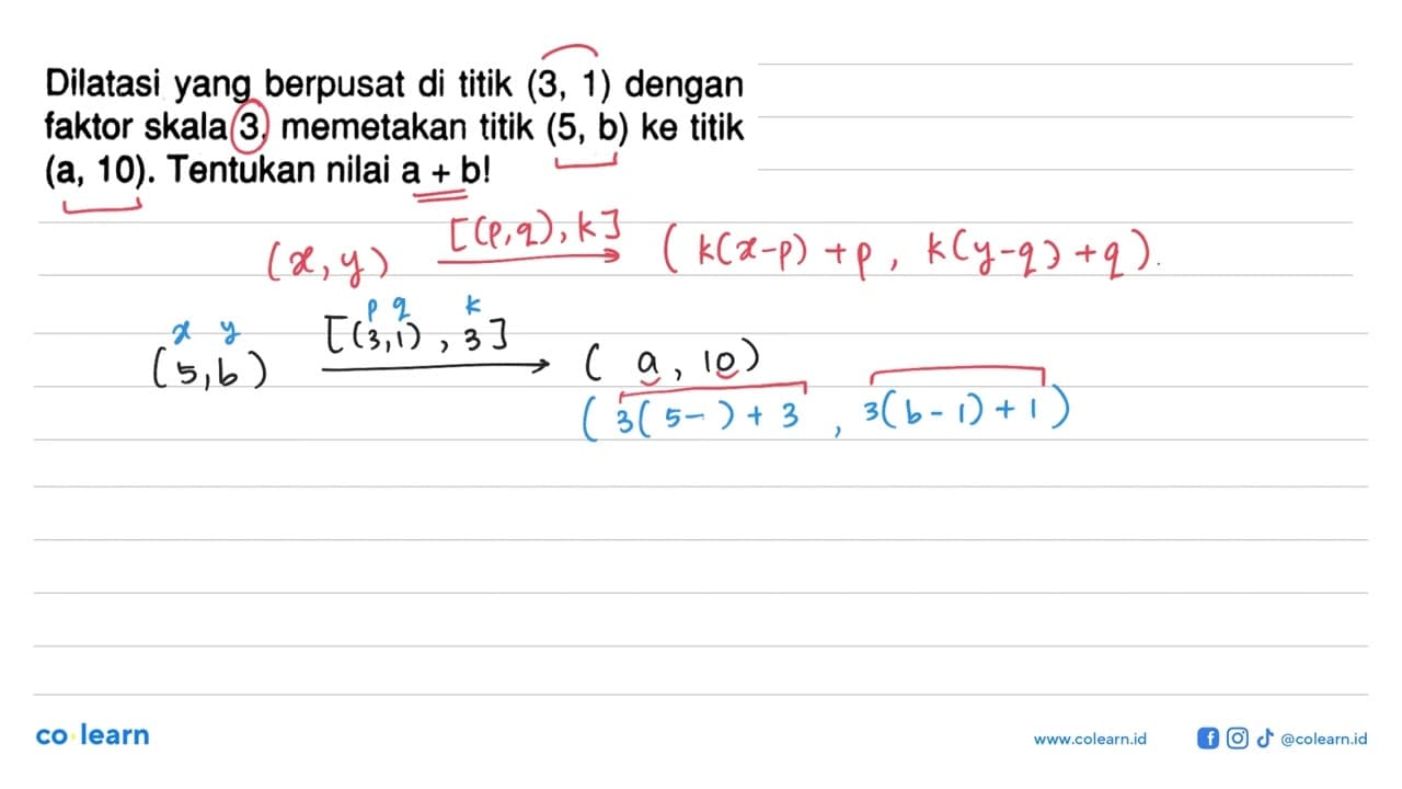 Dilatasi yang berpusat di titik (3,1) dengan faktor skala