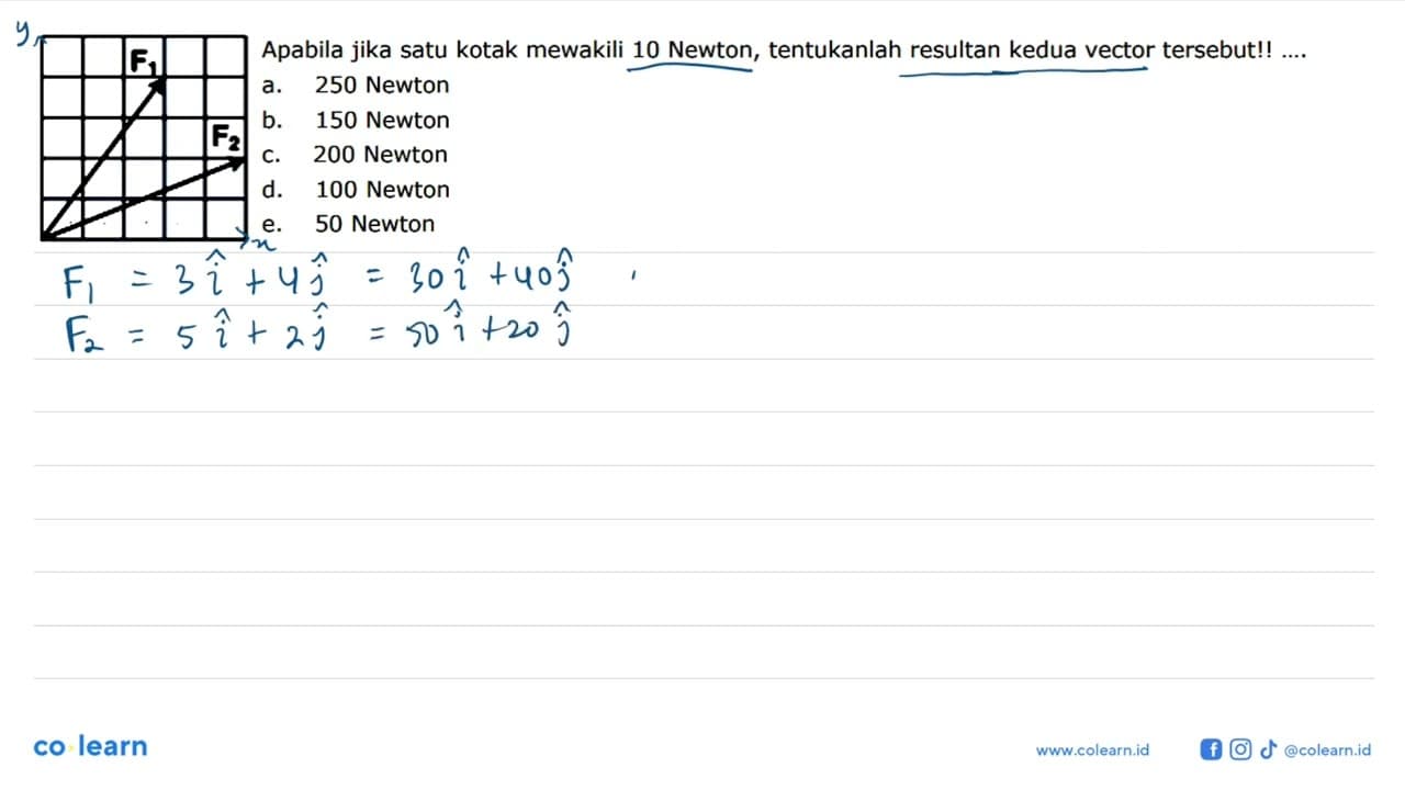 Apabila jika satu kotak mewakili 10 Newton, tentukanlah