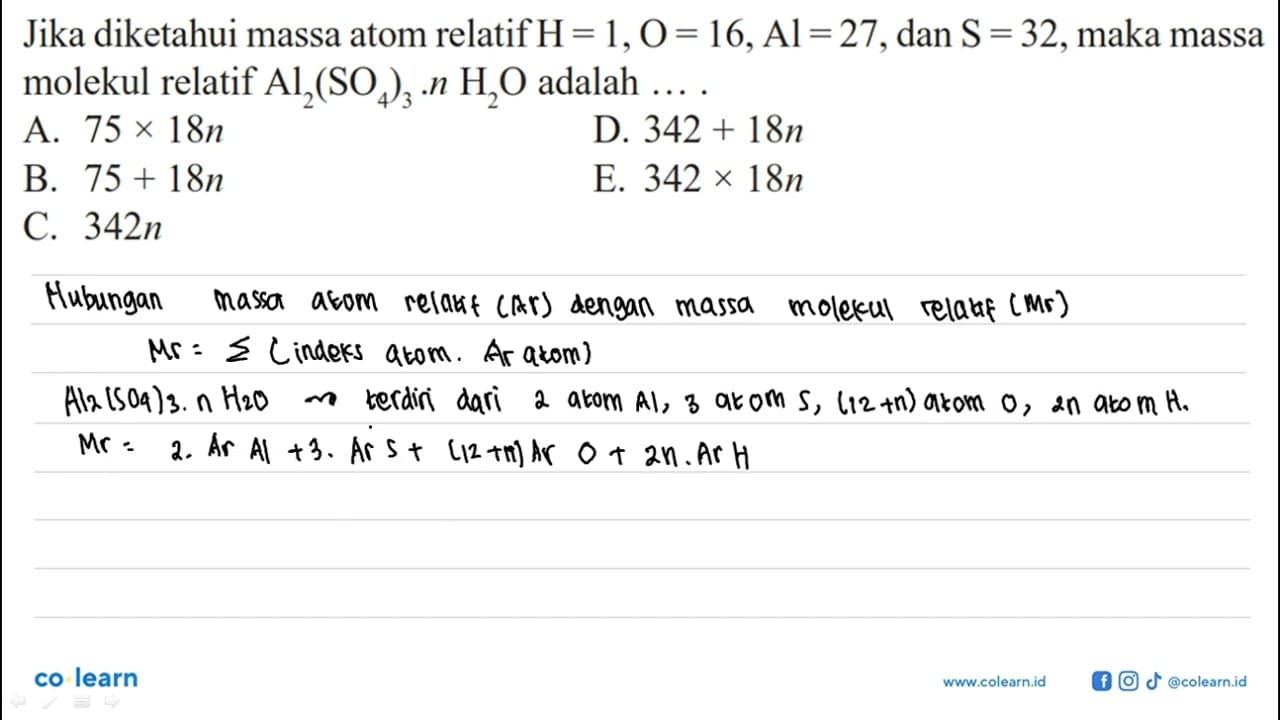 Jika diketahui massa atom relatif H=1, O=16, Al=27, dan