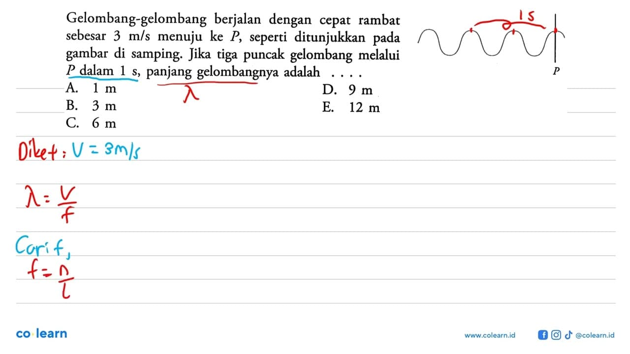 Gelombang-gelombang berjalan dengan cepat rambat sebesar 3