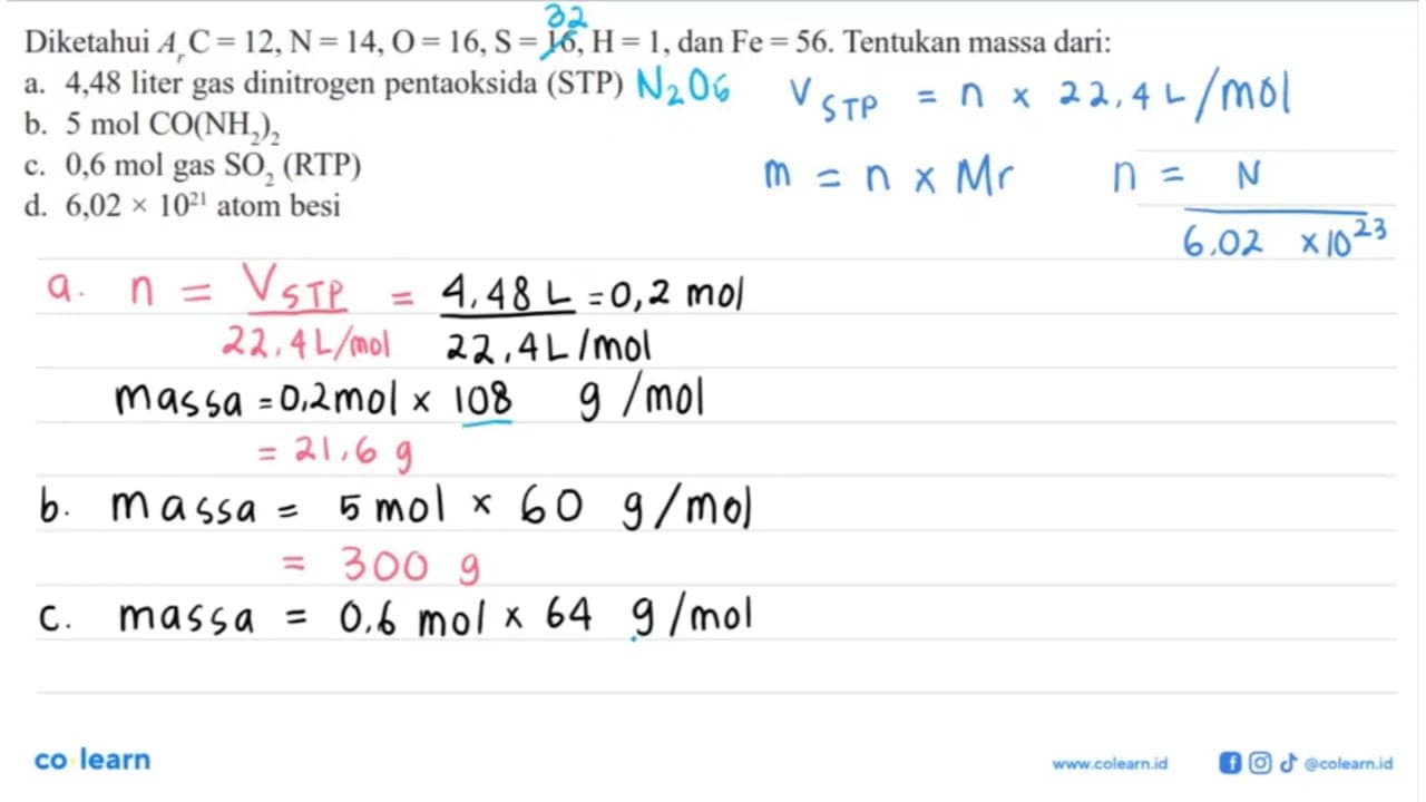 Diketahui Ar C=12, N=14, O=16, S=16, H=1, dan Fe=56.