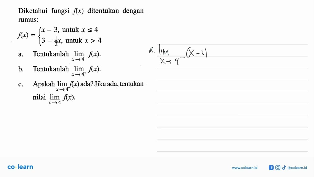 Diketahui fungsi f(x) ditentukan dengan rumus:f(x)={x-3,