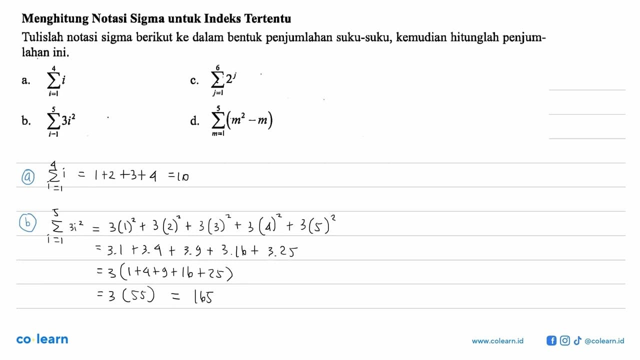 Menghitung Notasi Sigma untuk Indeks TertentuTulislah