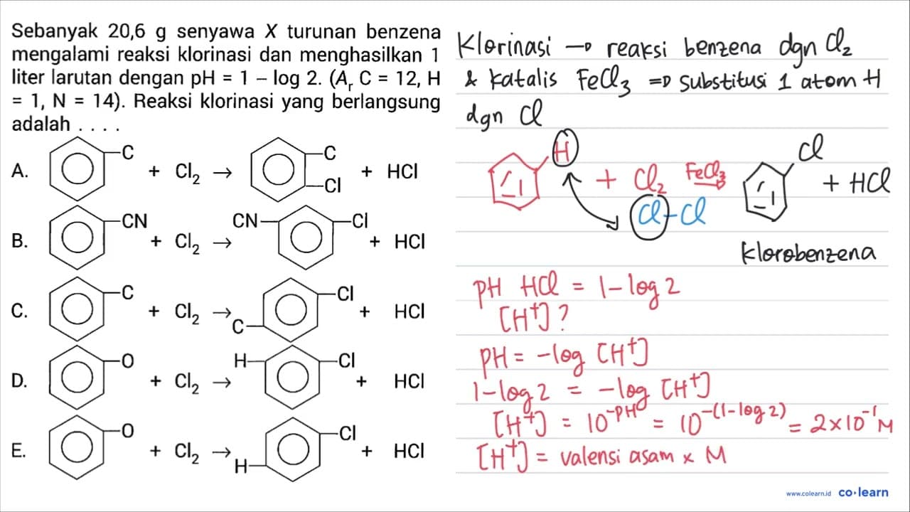 Sebanyak 20,6 g senyawa X turunan benzena mengalami reaksi