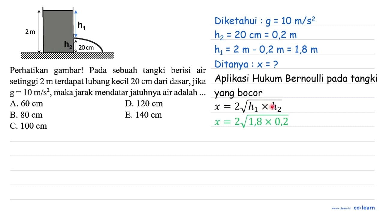 Perhatikan gambar! Pada sebuah tangki berisi air setinggi 2