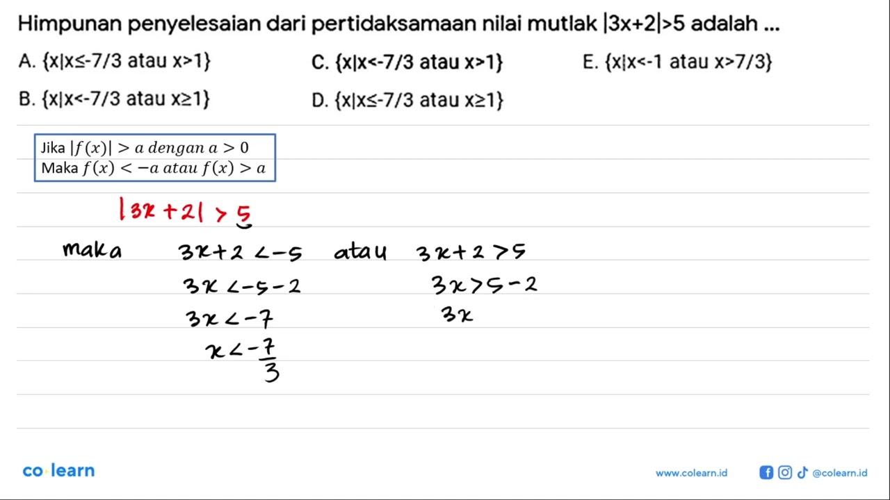 Himpunan penyelesaian dari pertidaksamaan nilai mutlak