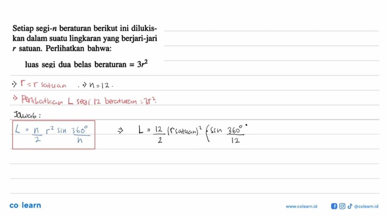 Setiap segi- n beraturan berikut ini dilukiskan dalam suatu