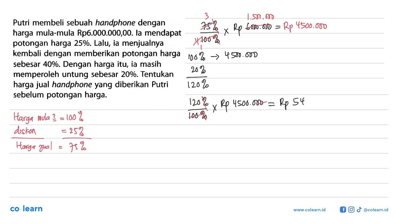 Putri membeli sebuah handphone dengan harga mula-mula