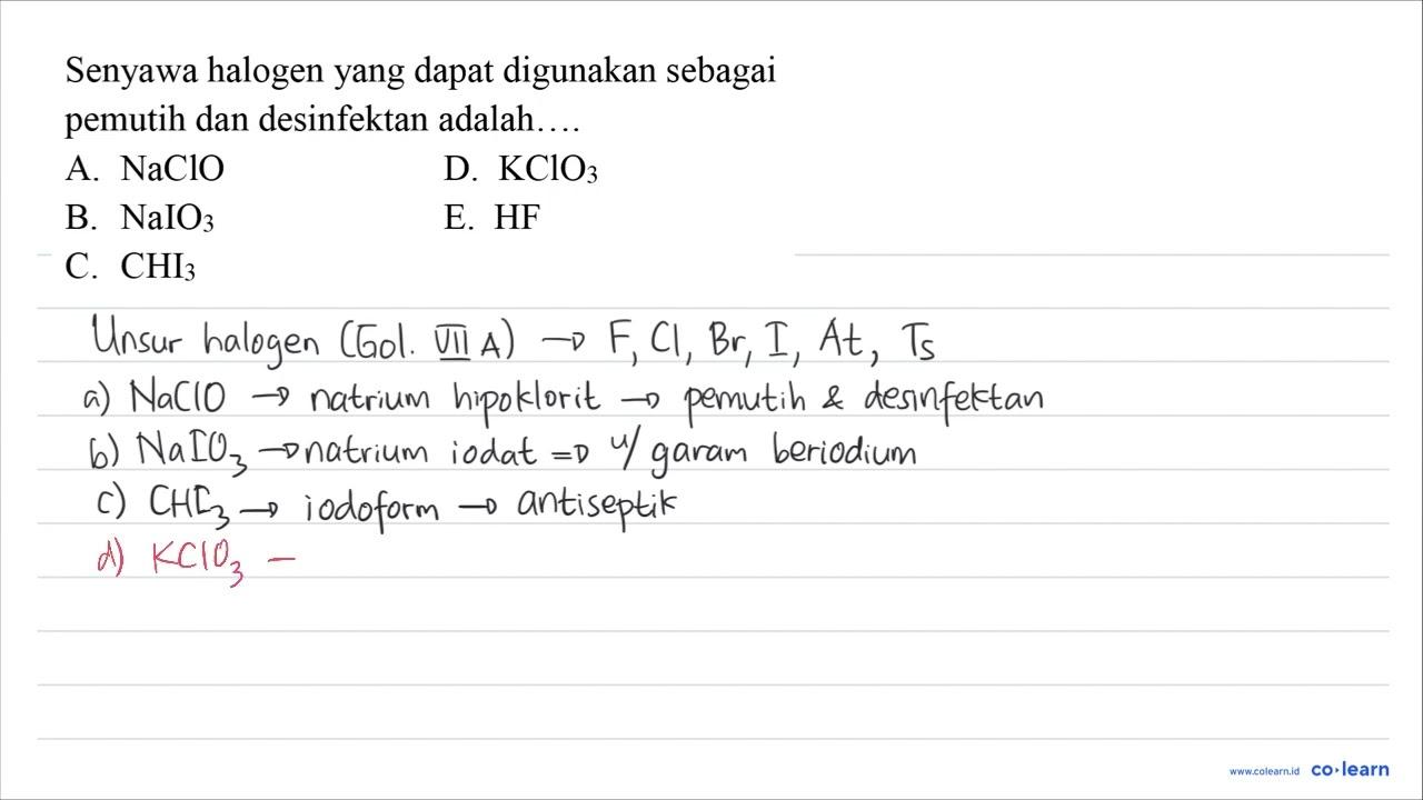 Senyawa halogen yang dapat digunakan sebagai pemutih dan