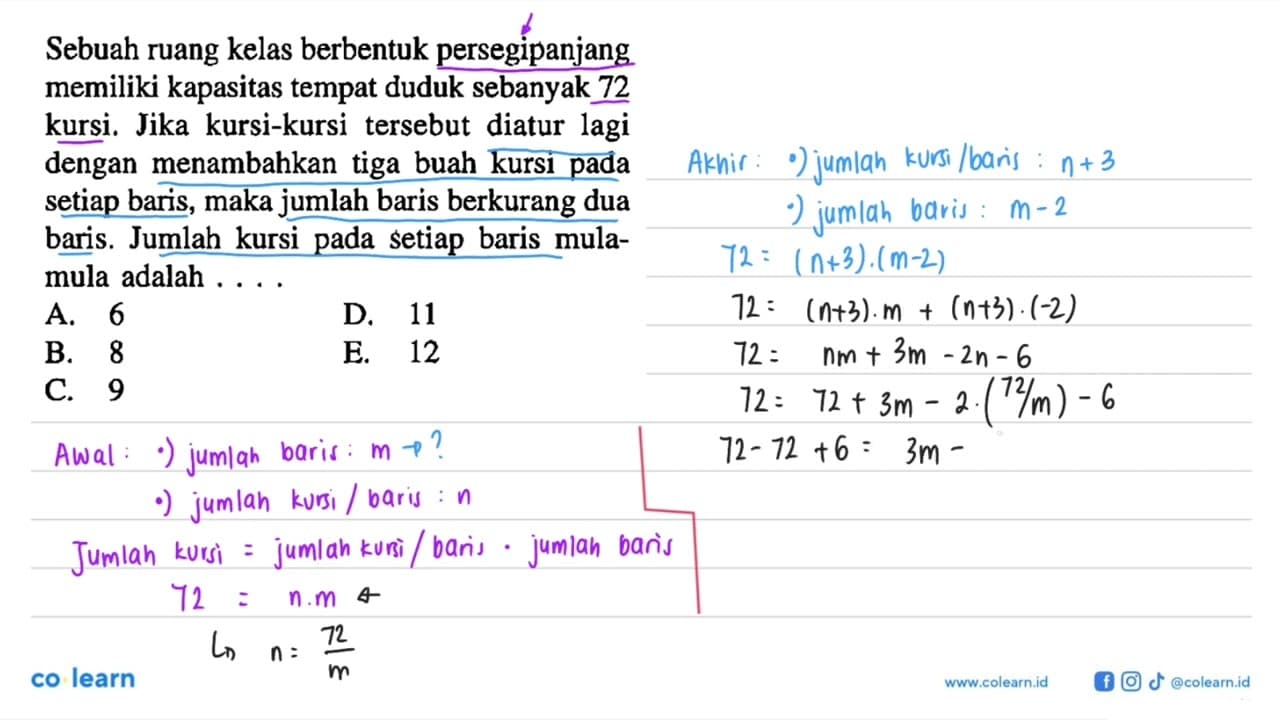 Sebuah ruang kelas berbentuk persegipanjang memiliki