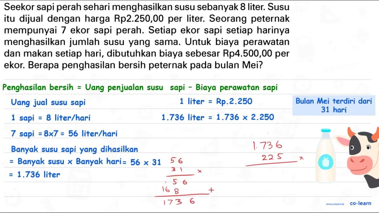 Seekor sapi perah sehari menghasilkan susu sebanyak 8