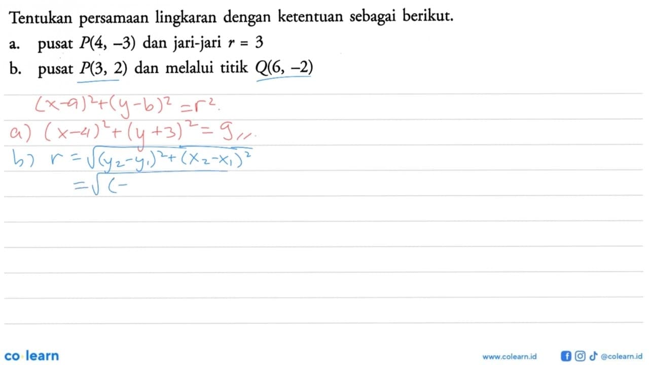 Tentukan persamaan lingkaran dengan ketentuan sebagai