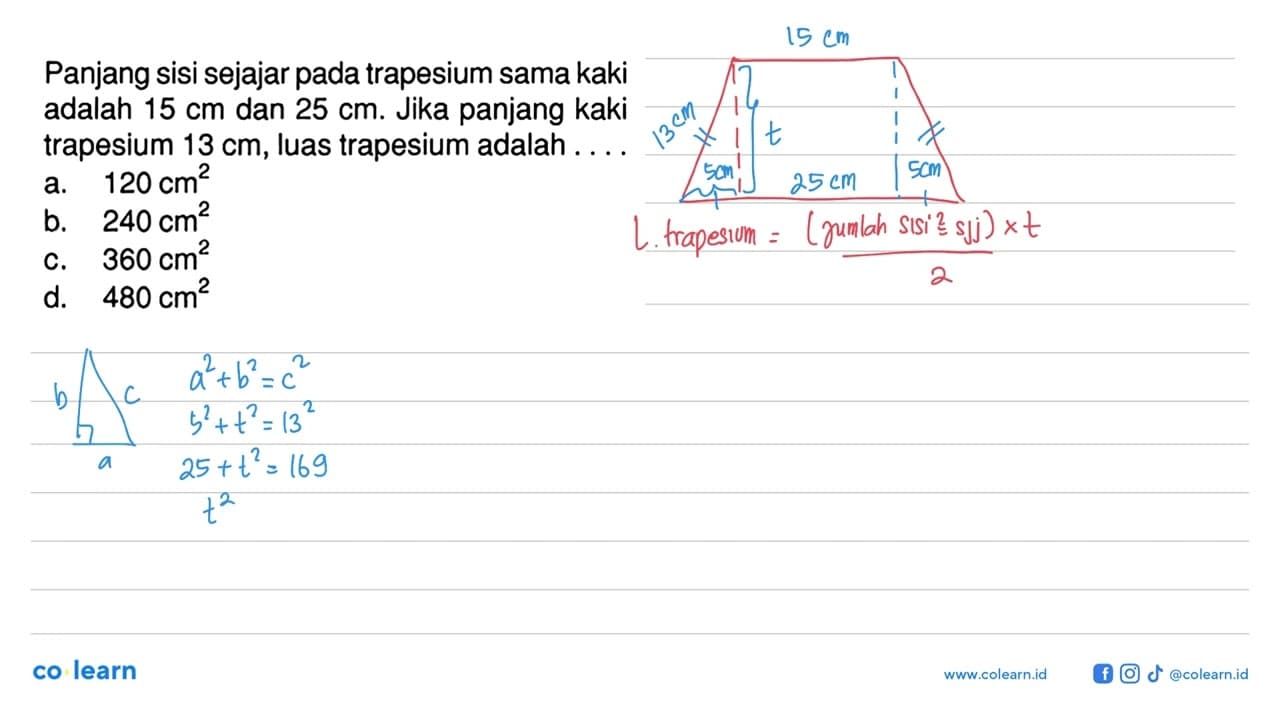 Panjang sisi sejajar pada trapesium sama kaki adalah 15 cm