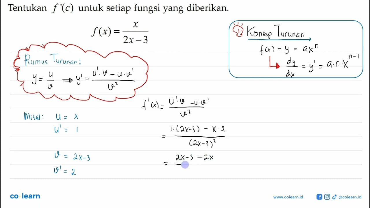 Tentukan f'(c) untuk setiap fungsi yang diberikan.